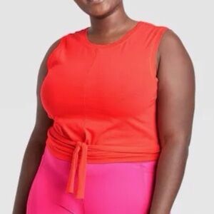 J.Dow Fitness Women XXL Red Orange Athletic Cropped Wrap Tank Top NWT